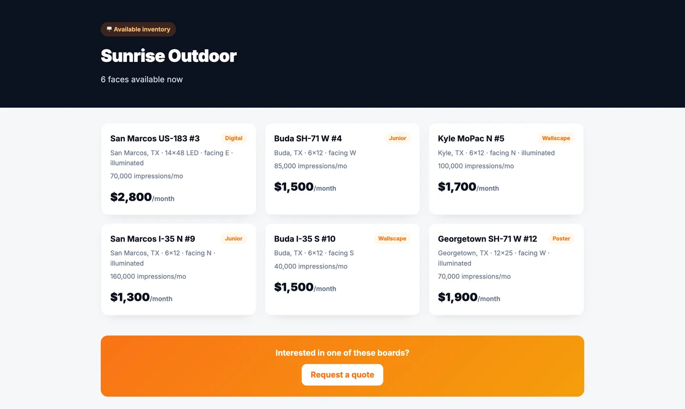 HighSign Pro public availability page — share your open inventory
